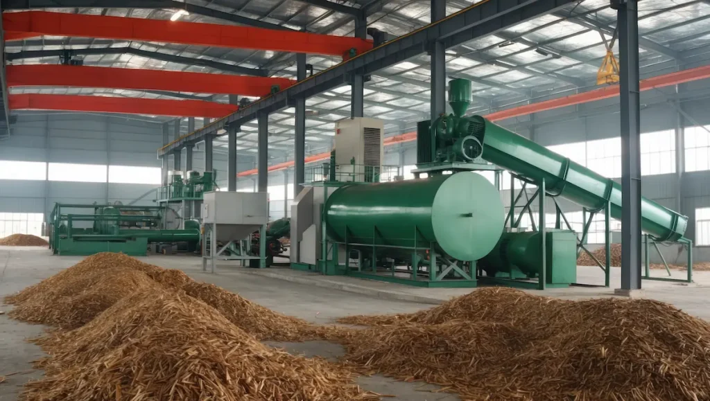 Operação de uma usina a biomassa da Ecogen com caldeiras e sistemas de geração de vapor.