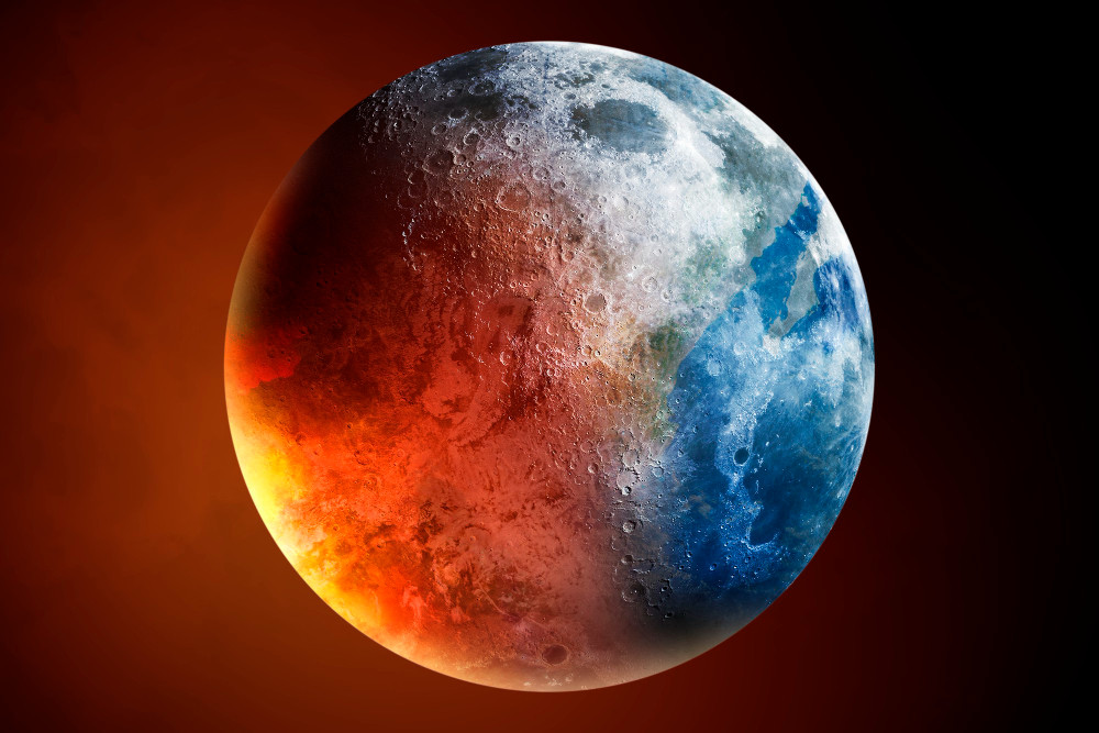Representação do planeta Terra superaquecido em uma campanha visual sobre aquecimento global e mudanças climáticas