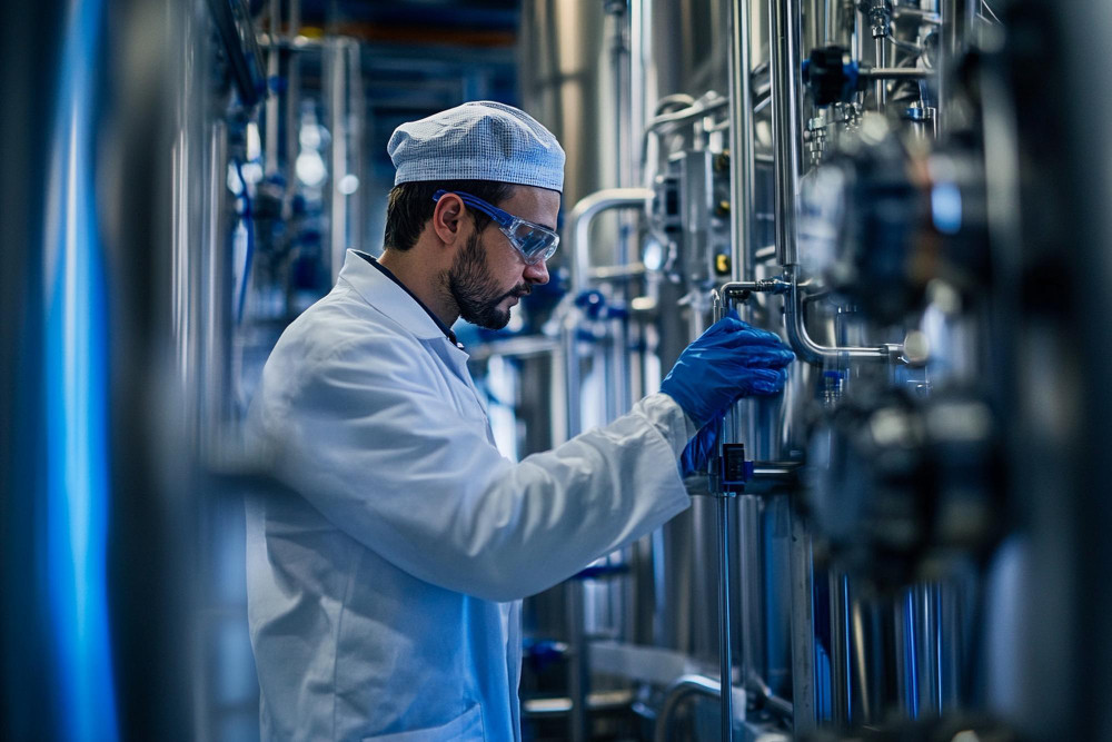 Planta industrial química com tecnologias sustentáveis, representando cogeração na indústria química.