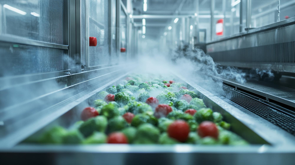 Refrigeração por amônia na indústria de alimentos em ambiente industrial de produção e armazenamento refrigerado.